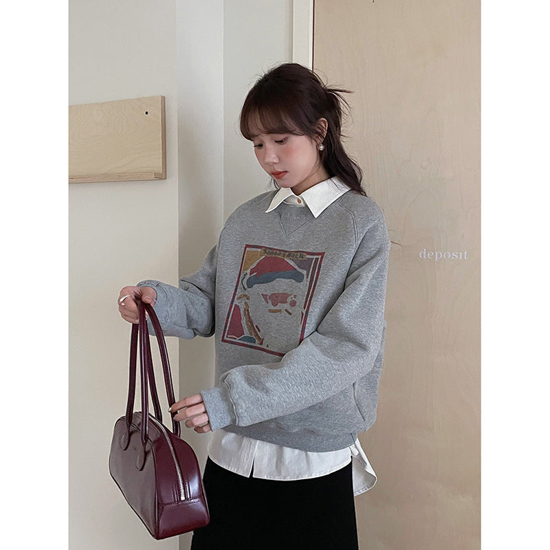 Dame afslappet sweatshirt med kreativ grafikdesign og rund halsudskæring Stilla