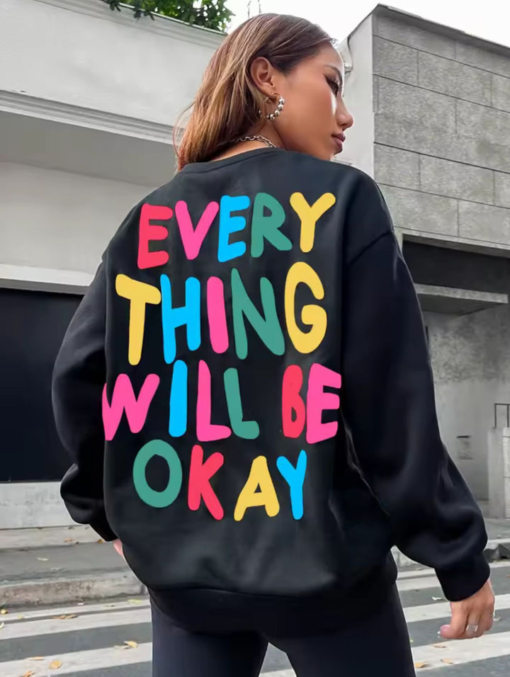 Dame sweatshirt med farverig skrift Stilla