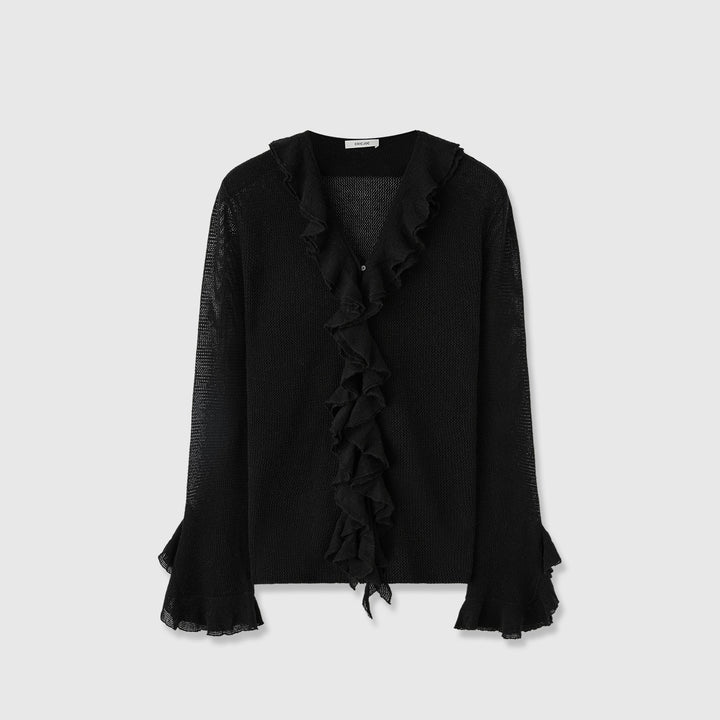 Kvindernes strikkede sweater med flæse dekoration Stilla
