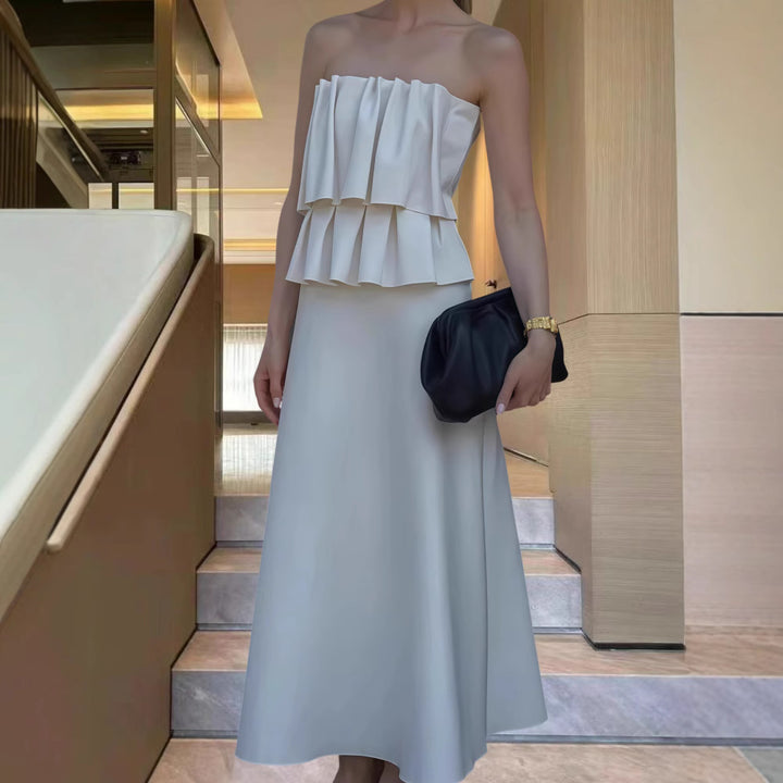 Dame wrap kjole med volumøs overdel og svajende skørt Stilla