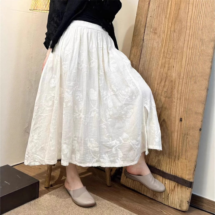 Femme Flydende Broderet Maxi-Nederdel Stilla