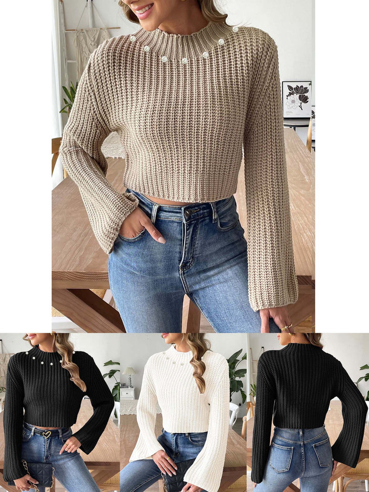 Dame strikpullover med rummelig pasform og dekorative perler Stilla