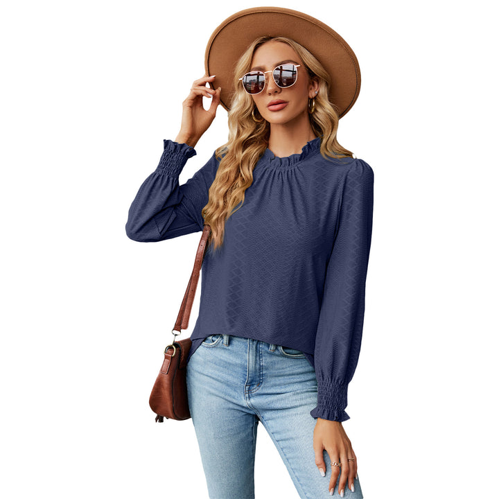 Dame volangbluse med elastiske ribkanter Stilla