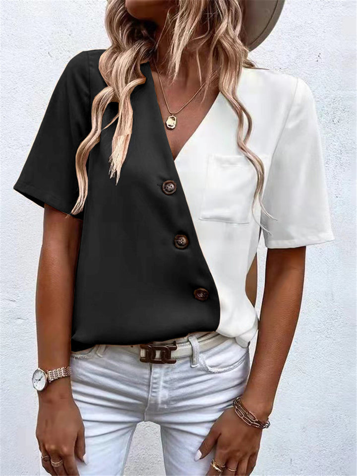 Dame Trendy Bluse med asymmetrisk snit og knapdetalje Stilla