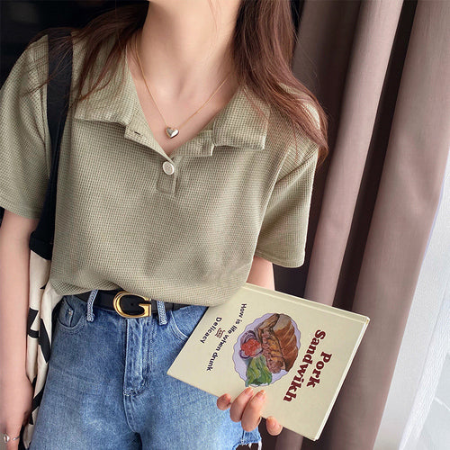 Femme Vaffelstrik Polo Top Stilla
