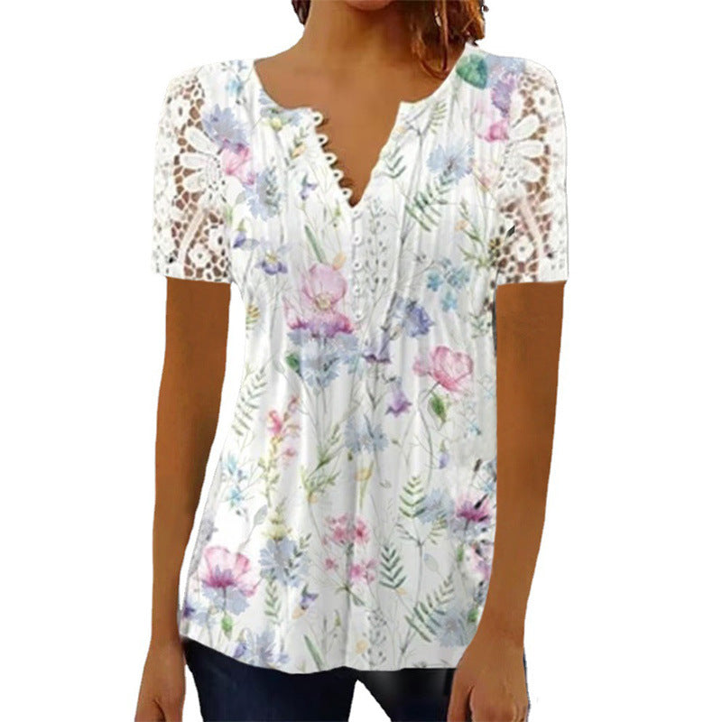 Damebluse med spidse ærmer og blomsterdesign Stilla
