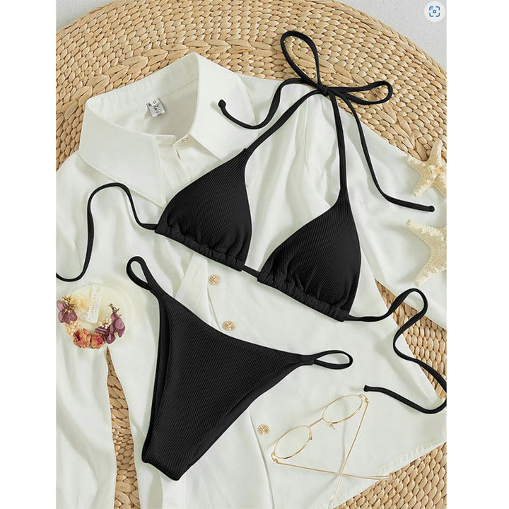 Dame Triangel-Bikini-Sæt med ribbet design og justerbare stropper Stilla