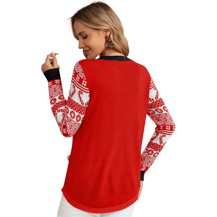 Dame festlig julesweater med sødt kattemotiv og 3D-applikationer Stilla
