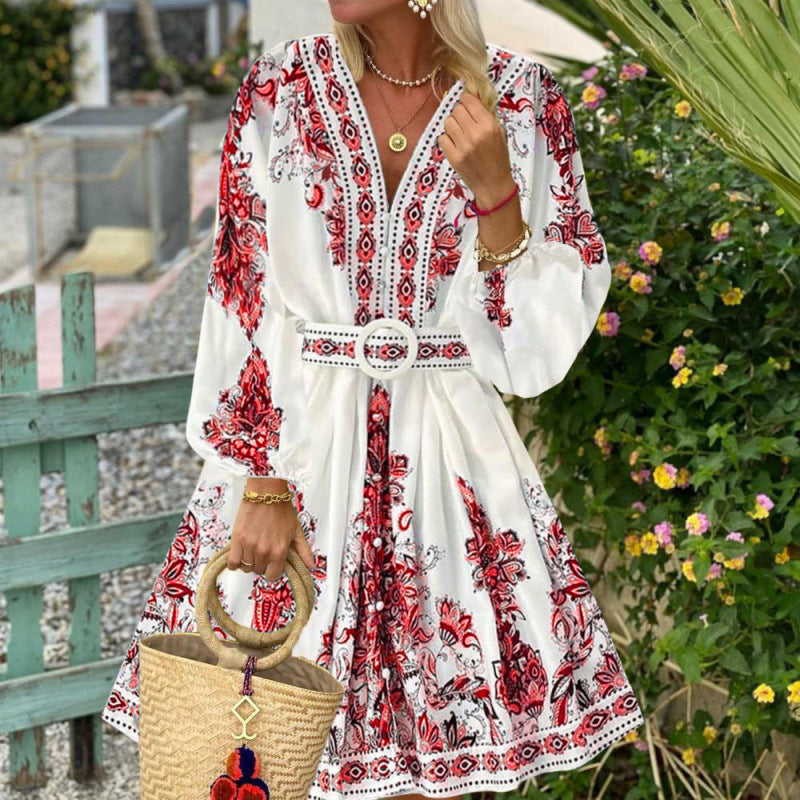 Damer Floral Print Midi-Kjole med Taljebælte Stilla
