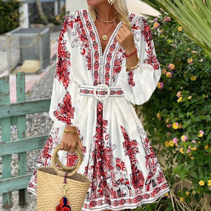 Damer Floral Print Midi-Kjole med Taljebælte Stilla