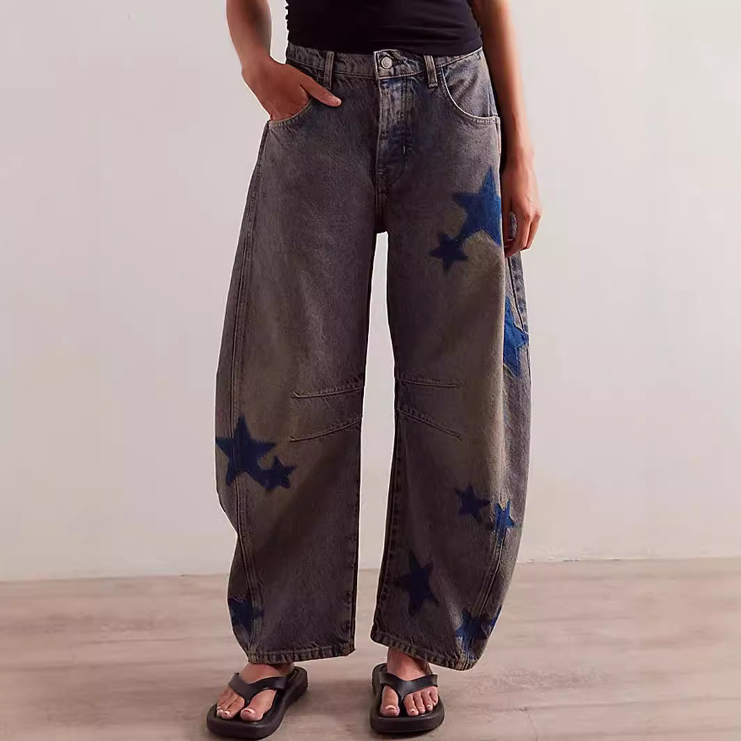 Dame Trendy Jeans med Stjernemønster Stilla
