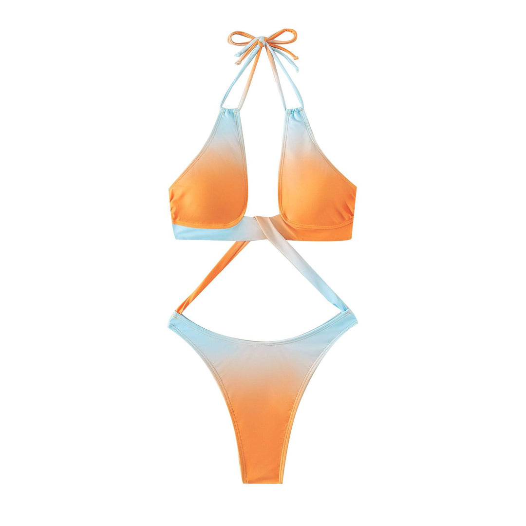 Dame triangel-bikini med krydsende top og høj udskæring Skovae