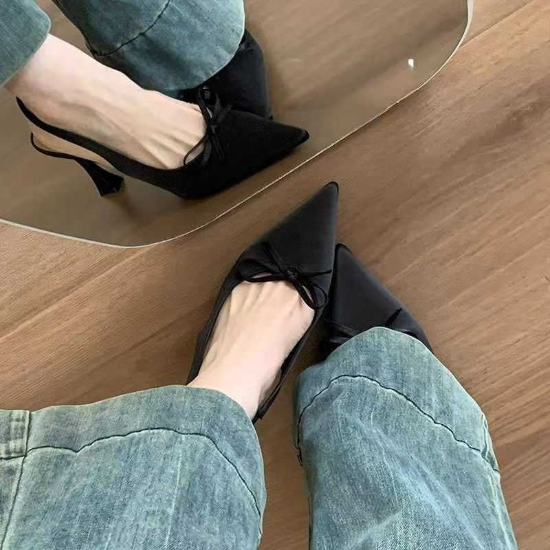 Dame Spidse Tå Slingback-Hæle med Sløjfe-Detalje Stilla