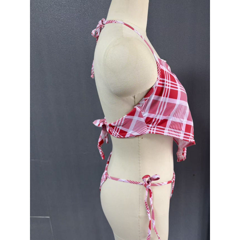 Dame Crop-Top Bikini med asymmetrisk snit og moderigtig ternet mønster Skovae