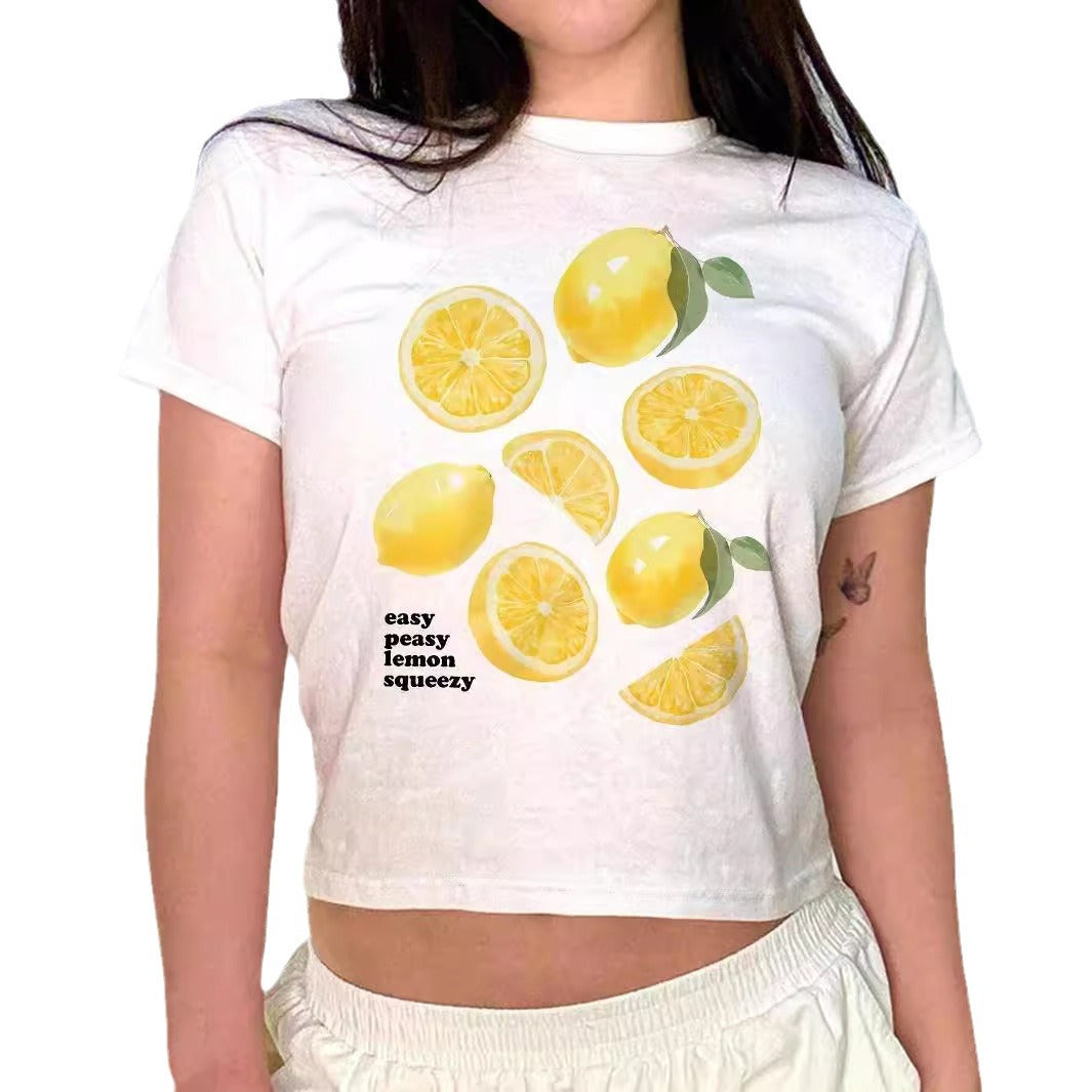 Dame Crop-T-Shirt med kreativ cocktail-design Skovae