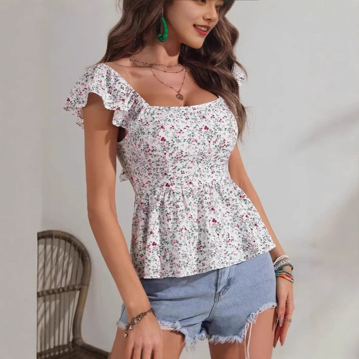 Dame blomsterprint peplum-top Stilla