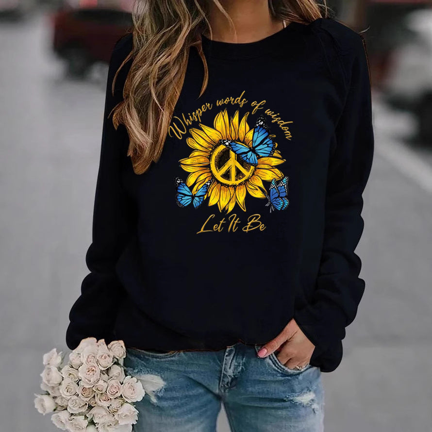 Kvinders sweatshirts med kunstnerisk solur og sommerfugl-design Stilla