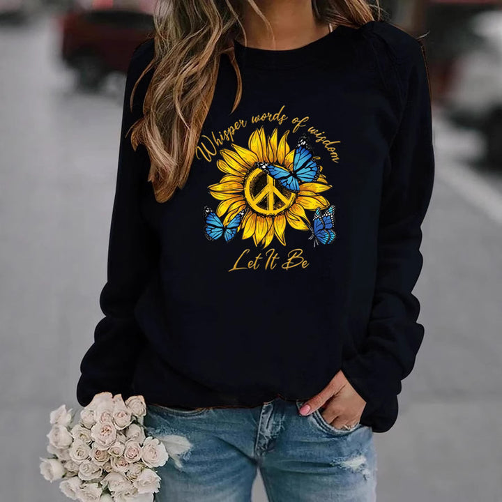 Kvinders sweatshirts med kunstnerisk solur og sommerfugl-design Stilla