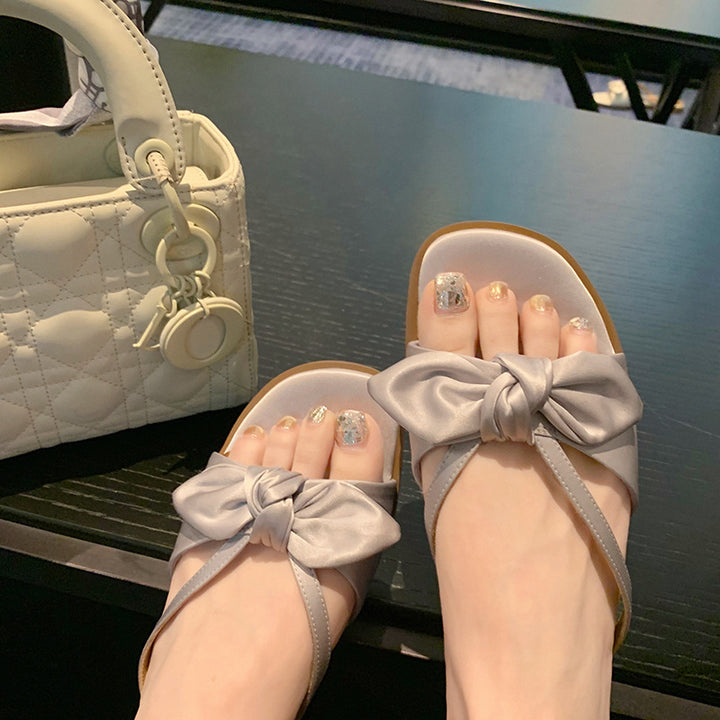 Femme Elegante T-rem Slide Sandaler med Sløjfedetalje Stilla