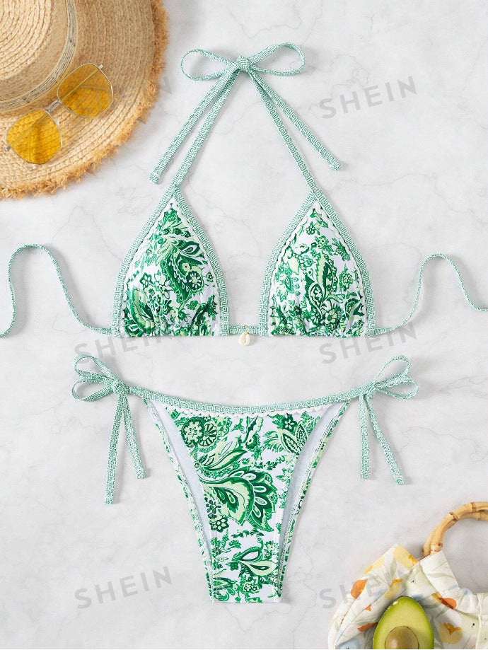 Dame triangel-bikini-sæt med florale accenter og justerbare stropper Stilla