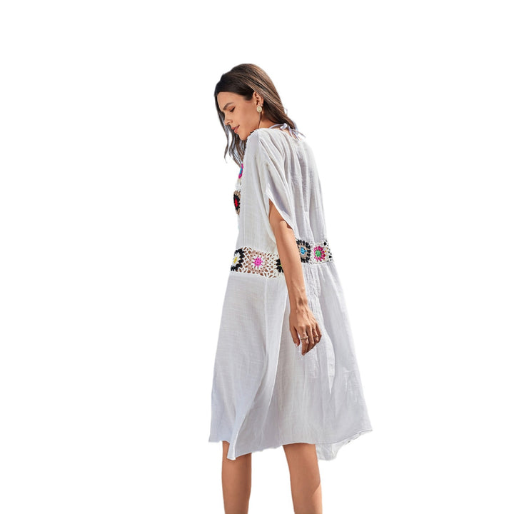 Dame hæklede strandkimono med farverigt blomsterdesign Stilla