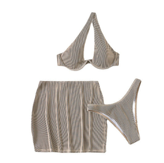 Dame Ribben-Cut-Out-Bikini-Sæt med Nederdel Stilla