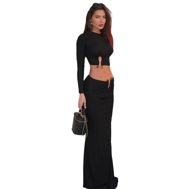 Dame Crop-Top og Maxi-nederdel kombi med høj slids og elegant rynkning Skovae