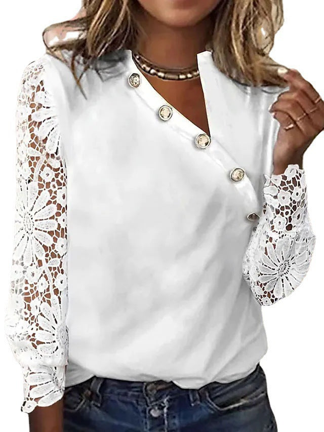 Dame elegant bluse med spidsærmer og knapdetaljer Stilla