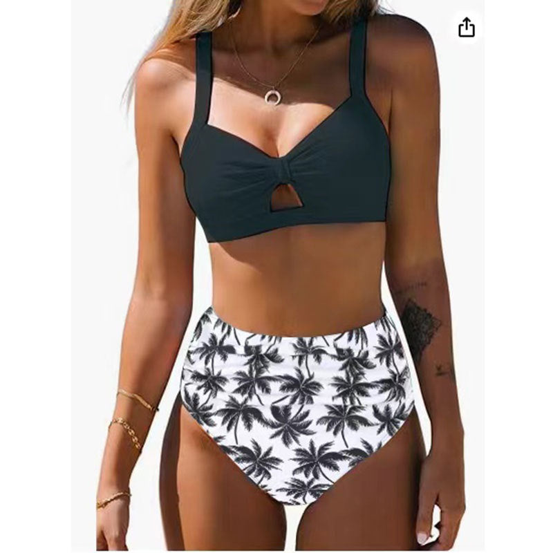 Dame Bikini-sæt med snitaccent og blomsterprint High-Waist-trusser Stilla
