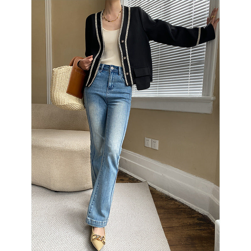Dame Elegant Cardigan med delikate kontrastdetaljer Stilla