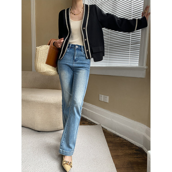 Dame Elegant Cardigan med delikate kontrastdetaljer Stilla