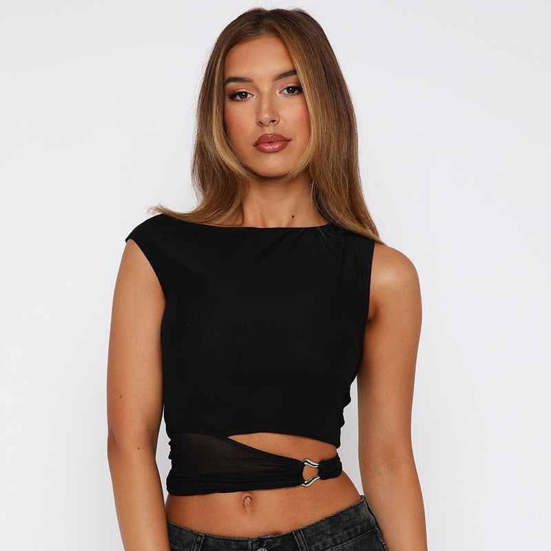 Damer Crop-top med smart wrap-design og dekorativt bælte Skovae