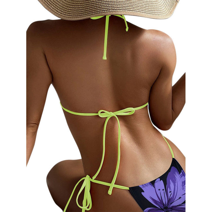 Dame trekant-bikini med blomsterprint og justerbare bindebånd Skovae