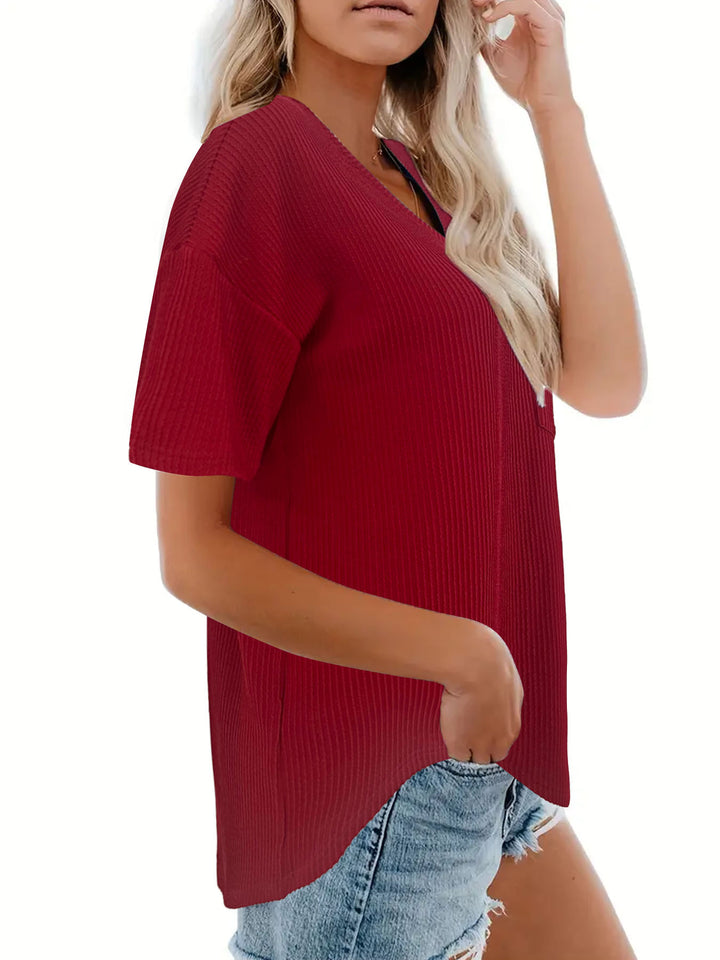 Dame V-hals T-shirt med lomme struktur Stilla