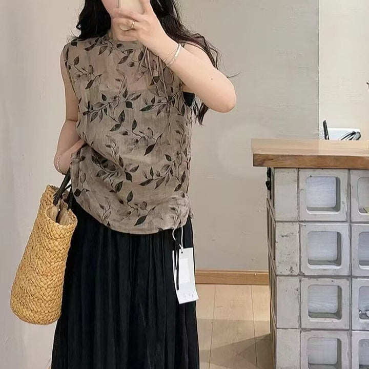 Femme Floral Print Ærmeløs Bluse Stilla