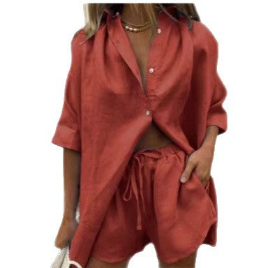 Dame let linned blouse med shorts Skovae