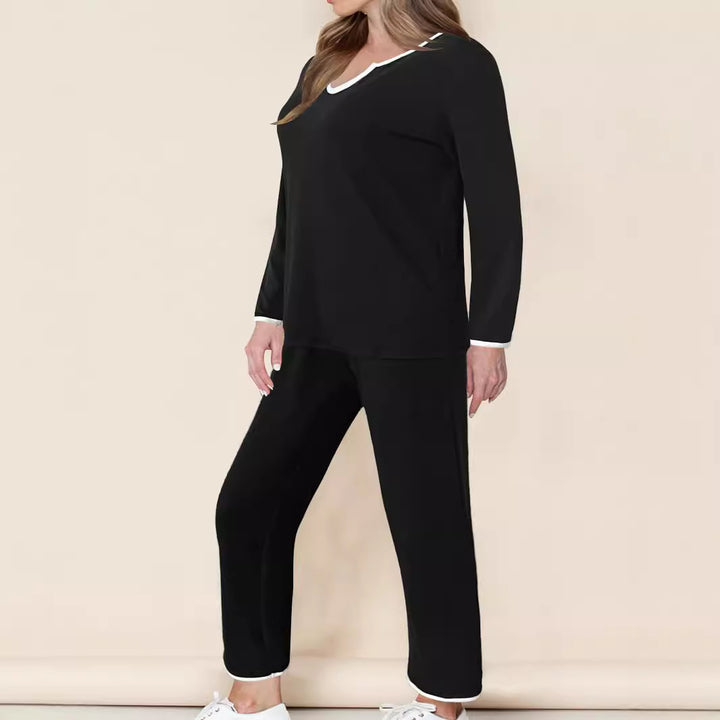 Dame fritids-loungewear med V-udskæring og kontrastkant Stilla