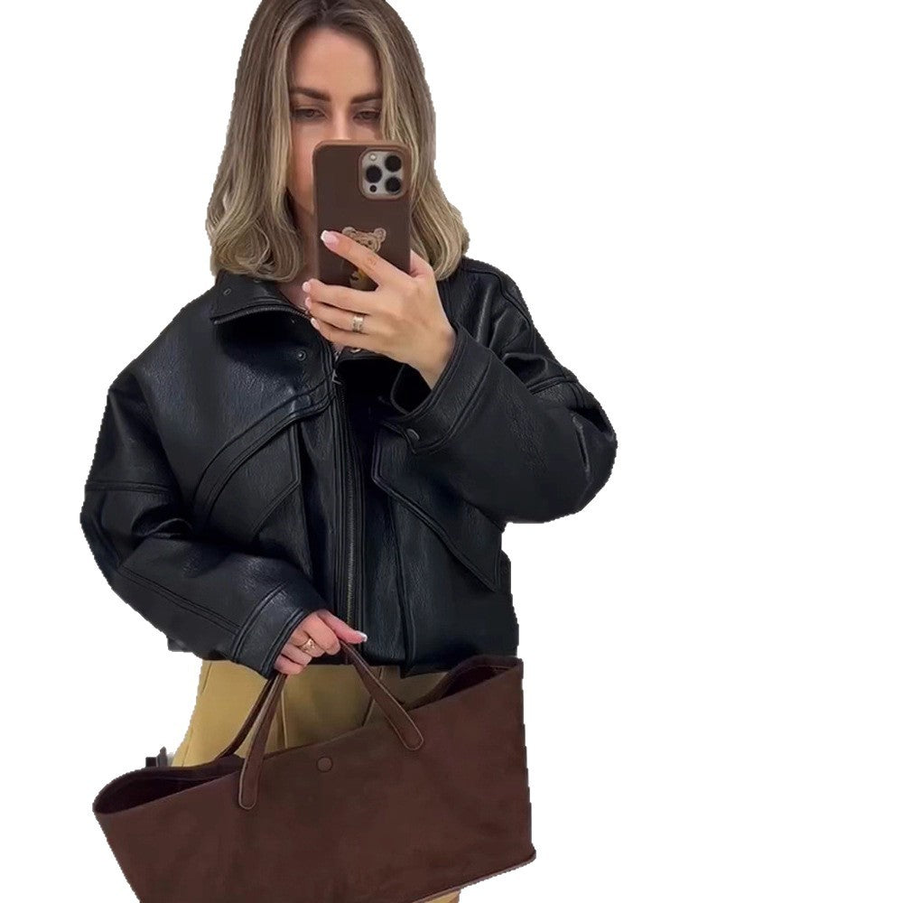 Dame Oversized Kunstlæderjakke med dekorative detaljer Stilla
