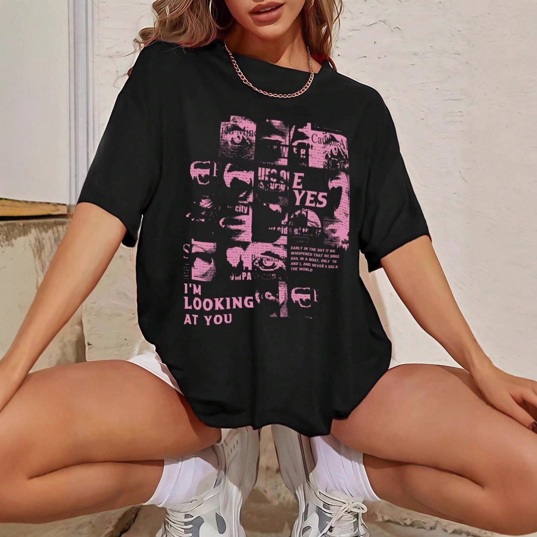 Dame Oversized T-shirt med kreativ tekst og afslappet snit Skovae