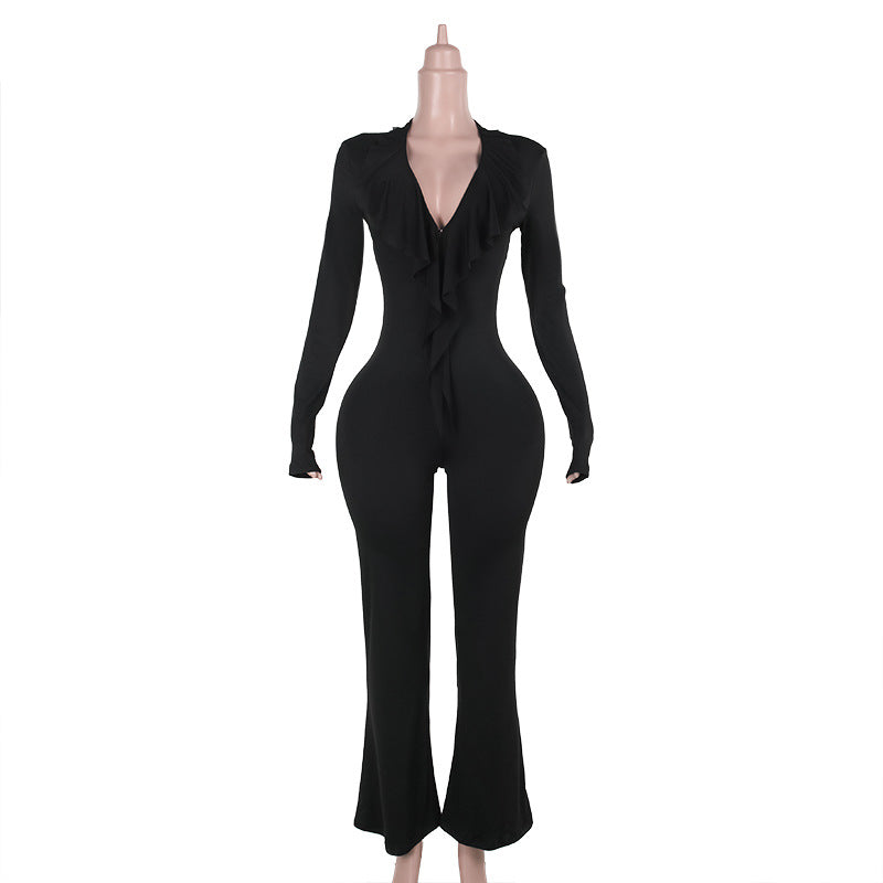 Dame trendy jumpsuit med åben ryg og let stof Skovae