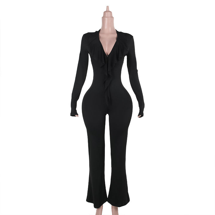 Dame trendy jumpsuit med åben ryg og let stof Skovae