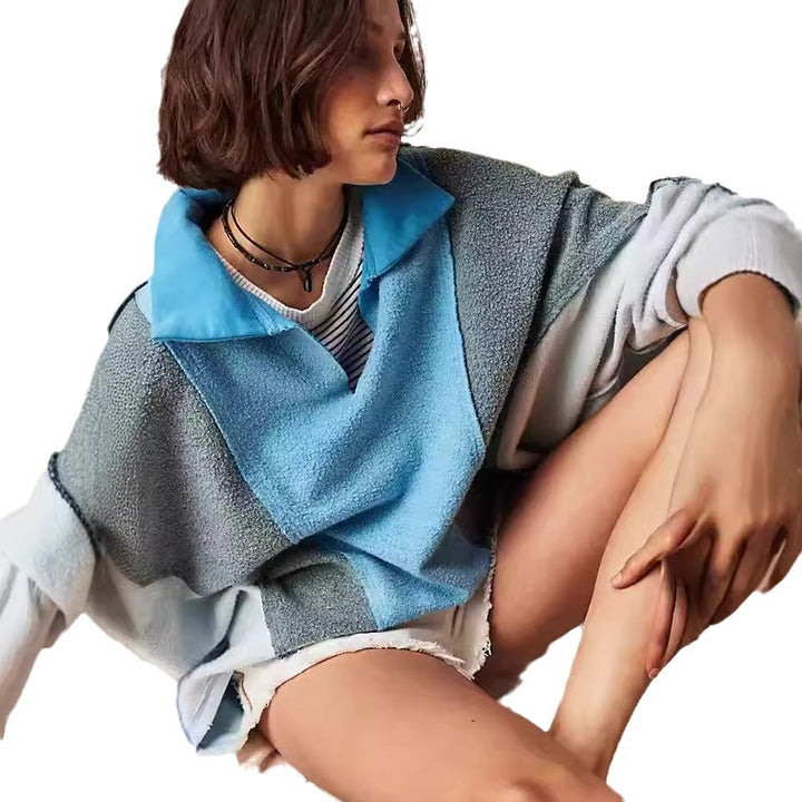 Dame Oversized Fleece Pullover med moderigtig V-halsudskæring og hætte Stilla