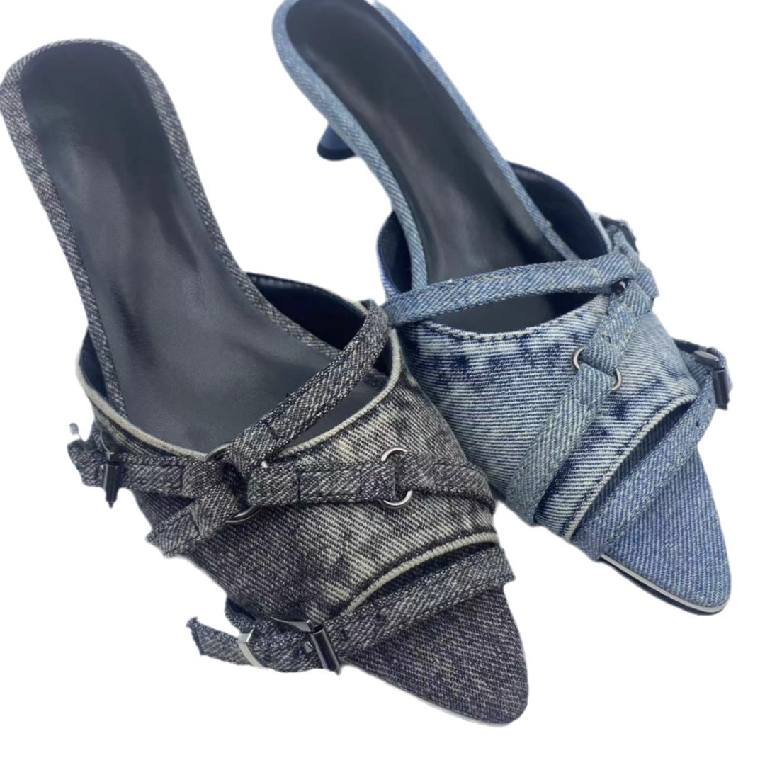 Dame spids tå slingback pumps med dekorativt spænde-detajl Stilla