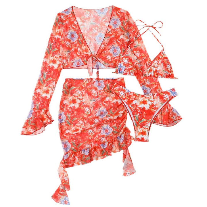 Dame bikini-sæt med blomsteret indpakningsoverdel og elegant underdel Stilla