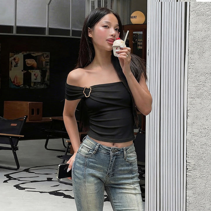 Dame Off-Shoulder Top med elegant draperingsdetalje Skovae
