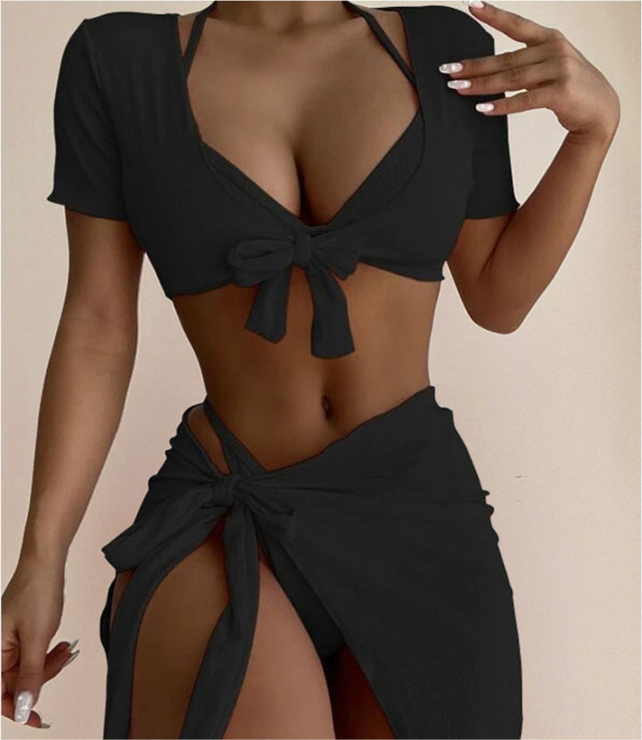 Femme Chic Slips-Front Crop Top og højt liv nederdel sæt Stilla