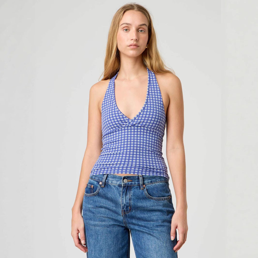 Dame Halter-top med prikkemønster og V-hals Skovae
