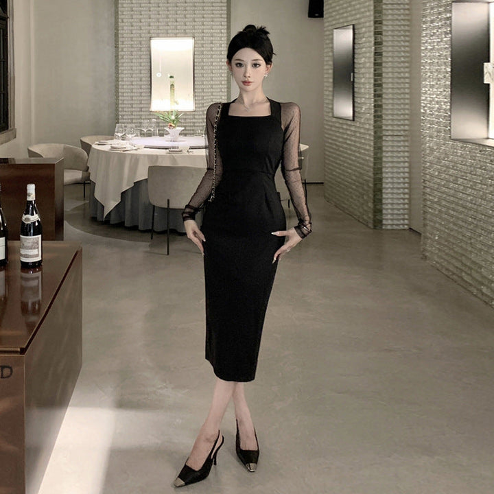 Stilla | Mesh-Kjole Slim Fit Mesh Splicing Kjole