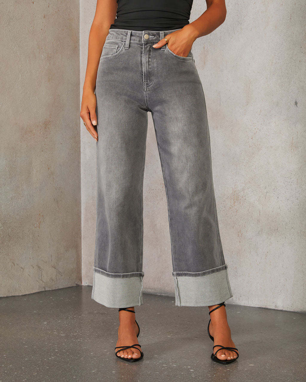 Dame brede jeans med opfoldet kant Skovae