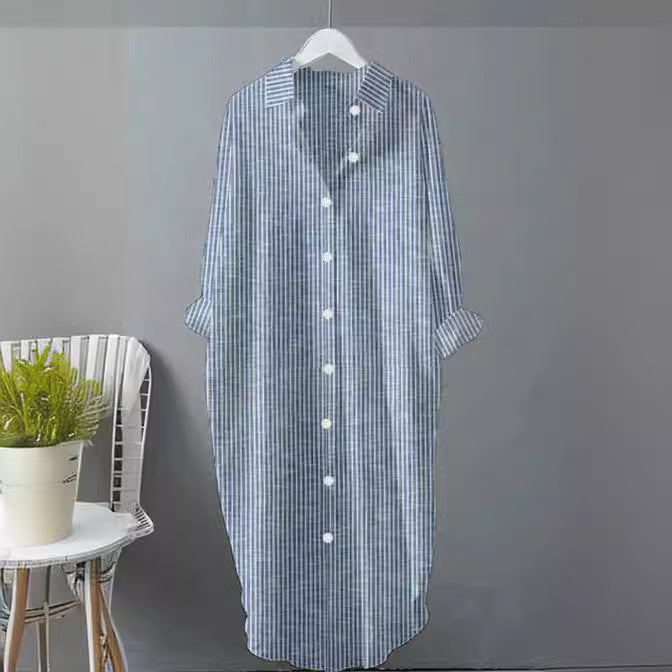 Dame Langærmet Skjortekjole med elegante ternmønster Stilla